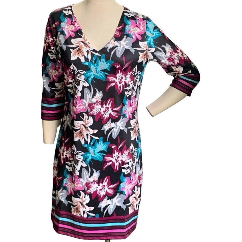 Tracy Negoshian Dress Floral V-Neck 3/4 Sleeve Sz S #67B‎